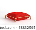 3d-illustration velvet decorative royal pillow with gold tassel and piping isolated side top view 68832595