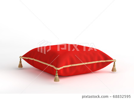 3d-illustration velvet decorative royal pillow with gold tassel and piping isolated side top view 68832595