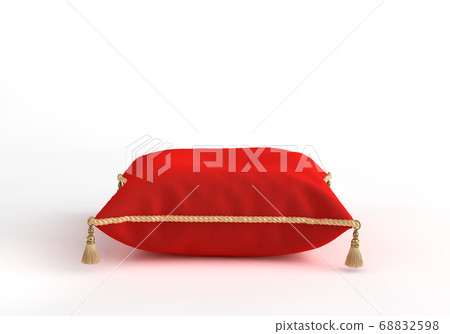 3d-illustration velvet decorative royal pillow with gold tassel and piping isolated top front view 68832598