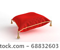3d-illustration velvet decorative royal pillow with gold tassel and piping isolated 68832603