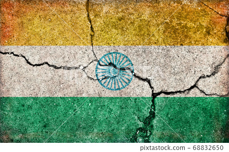 Dirty flag illustration (cracked concrete wall) / India 68832650