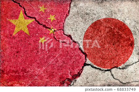 International conflict / political conflict / dirty flag illustration (Japan vs China) / cracked concrete wall International conflict / political conflict / dirty flag illustration (Japan vs China) / cracked concrete wall 68833749