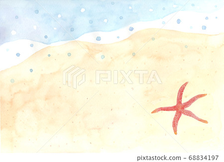 海灘風景與海星的水彩畫作品 海灘風景與海星的水彩畫作品 68834197