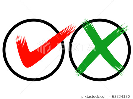 hand drawn of Green checkmark and Red cross 68834380