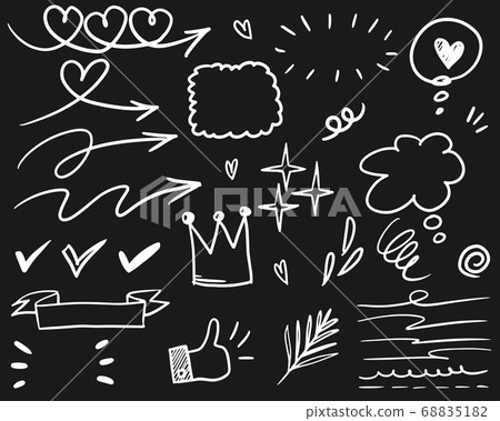 Hand drawn set elements, white on black 68835182