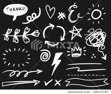 Hand drawn set elements, white on black Hand drawn set elements, white on black 68835204