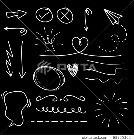 Hand drawn set elements on black background. - Stock Illustration ...