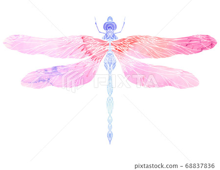 Watercolor illustration of dragonfly with boho pattern. Vector element  68837836