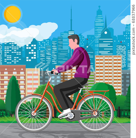 Man on old city bicycle. Man on old city bicycle. 68837966