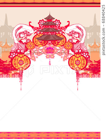 japanese koi and ancient building - decorative japanese koi and ancient building - decorative 68840425