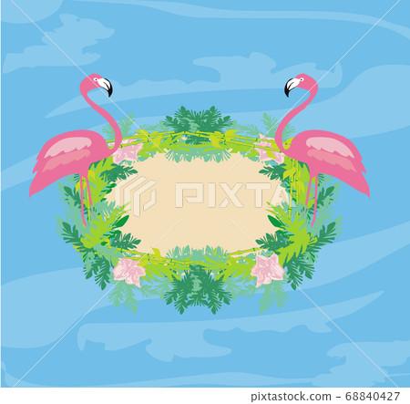 decorative frame with flamingos and nature 68840427