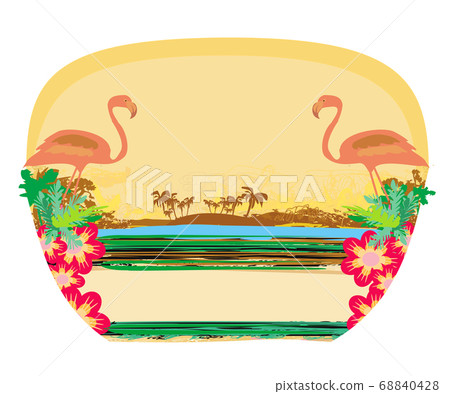 Abstract card with flamingos and nature Abstract card with flamingos and nature 68840428