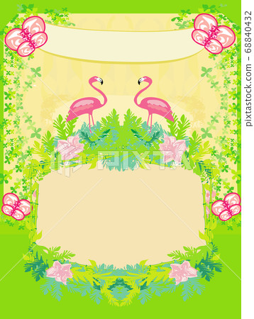 Abstract card with flamingos and nature Abstract card with flamingos and nature 68840432