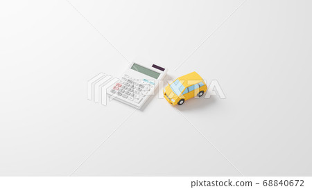CG photorealistic illustration of a car toy and calculator placed on a plane CG photorealistic illustration of a car toy and calculator placed on a plane 68840672