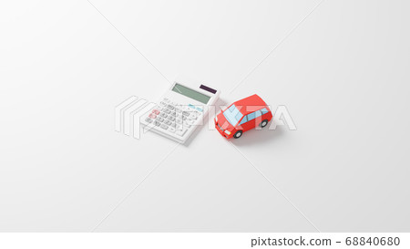 CG photorealistic illustration of a car toy and calculator placed on a plane CG photorealistic illustration of a car toy and calculator placed on a plane 68840680