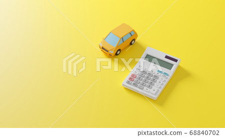 CG photorealistic illustration of a car toy and calculator placed on a plane 68840702