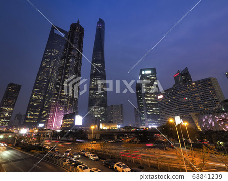Night view of skyscrapers in Pudong Lujiazui area, Shanghai, China ~ Shanghai Tower, Jin Mao Tower, Shanghai World Financial Center 68841239
