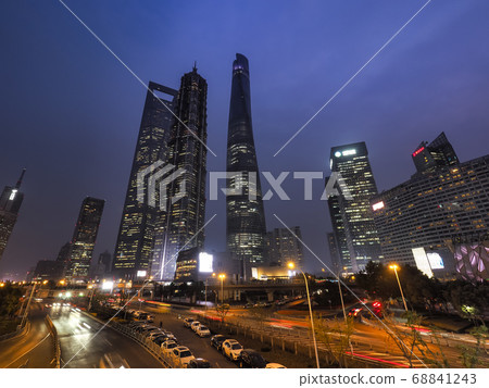 Night view of skyscrapers in Pudong Lujiazui area, Shanghai, China ~ Shanghai Tower, Jin Mao Tower, Shanghai World Financial Center 68841243
