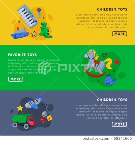 Children Favorite Toys Landing Page Templates Set, Kids Toy Shop, Club, Kindergarten or Playground Website, Homepage Vector Illustration 68841660