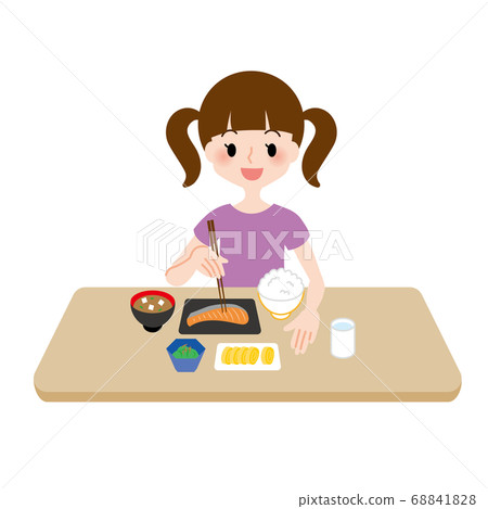 A scene where a girl eats rice - Stock Illustration [68841828] - PIXTA