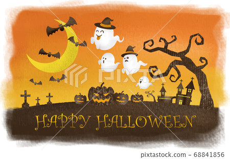 Halloween. Image illustration of ghosts and the cityscape (with text) Vector Halloween. Image illustration of ghosts and the cityscape (with text) Vector 68841856