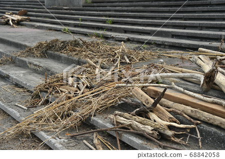 Floats and garbage washed up at the beach 68842058