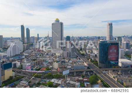 Aerial view of Bangkok Downtown Skyline with road 68842591