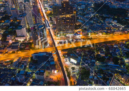 Aerial view of Bangkok Downtown Skyline with road Aerial view of Bangkok Downtown Skyline with road 68842665