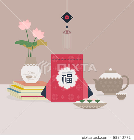 Korean traditional object illustration-lucky bag, songpyeon, vase 68843771