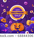 Halloween vector promotion banner with cutest pumpkins 68844306