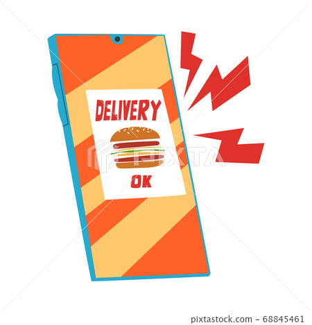 Food Delivery Service, Smartphone with Fast Food Online Ordering App Cartoon Style Vector Illustration on White Background Food Delivery Service, Smartphone with Fast Food Online Ordering App Cartoon Style Vector Illustration on White Background 68845461