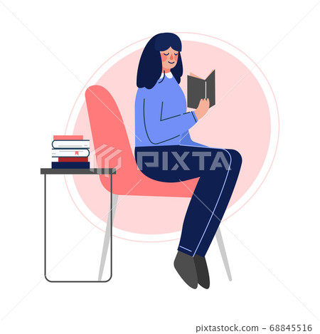 Girl Sitting on a Chair and Reading a Book,... - Stock Illustration ...