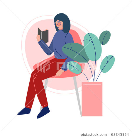 Girl Sitting on a Chair and Reading a Book,... - Stock Illustration ...