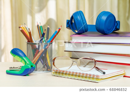 School supplies. Books, headphones, colour School supplies. Books, headphones, colour 68846832