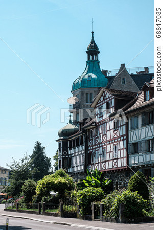 View of beautiful historical houses in swiss town Arbon 68847085