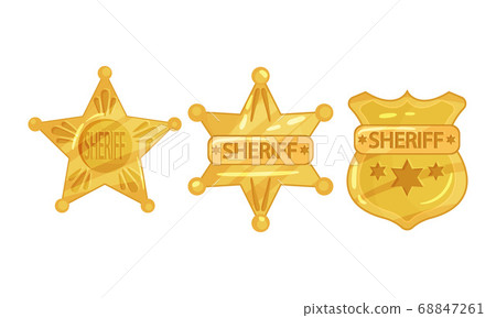 Golden Sheriff Badges with Star as Authority Sign Vector Set 68847261