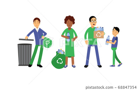 People Characters Contributing into Environment Preservation by Recycling and Sorting Trash Vector Illustration Set People Characters Contributing into Environment Preservation by Recycling and Sorting Trash Vector Illustration Set 68847354
