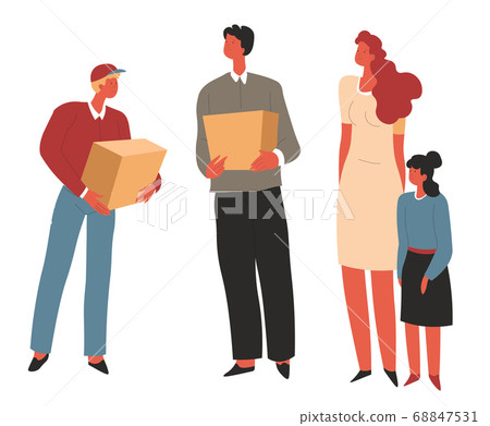 Humanitarian help for poor family, delivery of box Humanitarian help for poor family, delivery of box 68847531