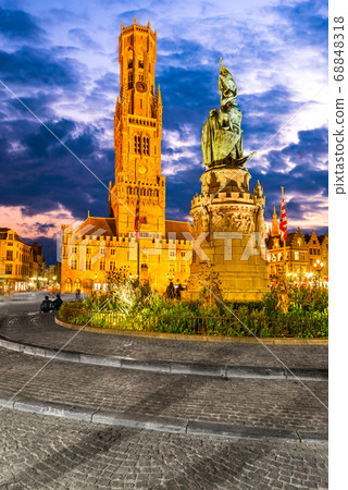 Bruges, Belgium - Belfort tower twilight view 68848318
