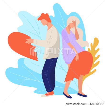 Breakup of man and woman, boyfriend and girlfriend with pieces Breakup of man and woman, boyfriend and girlfriend with pieces 68848435