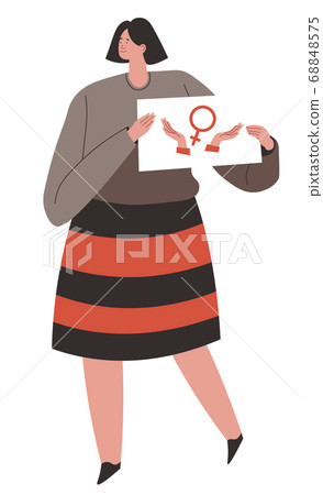 Feminist with signboard, female character standing for gender equality 68848575