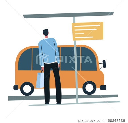 Daily commuting by bus, male waiting for transport 68848586