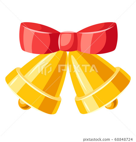 Illustration of golden bells with red bow. - Stock Illustration ...