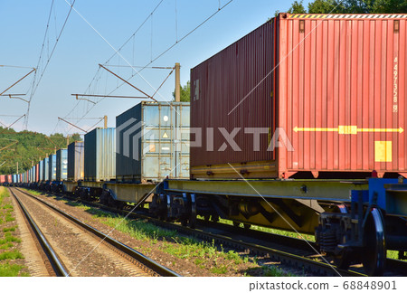 Cargo Containers Transportation On Freight Train 68848901