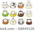 Hand drawn zodiac signs in the shape of a Daruma 68849126
