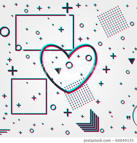 Memphis card with glitch geometric shapes. Luxury fashioon design - 80-90s. Memphis card with glitch geometric shapes. Luxury fashioon design - 80-90s. 68849135