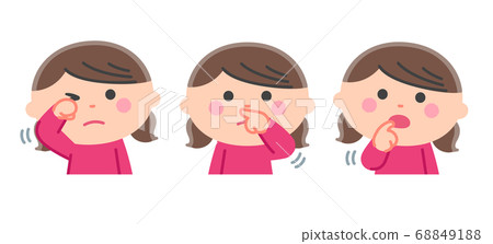 感染的危險/女孩用手觸摸臉部（眼睛，鼻子，嘴巴）/沒有輪廓 68849188