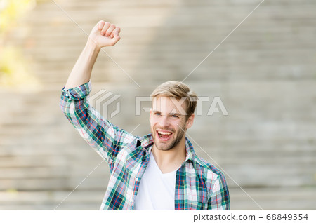Portrait good looking man casual style, joyful day Portrait good looking man casual style, joyful day 68849354