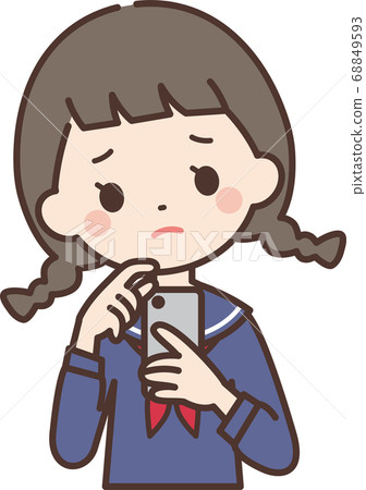 女學生與一張智能手機的困擾的臉 68849593