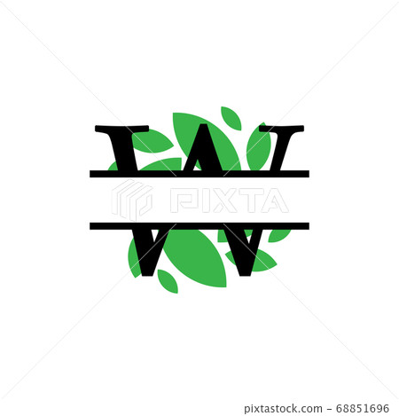 Initial w green leaf monogram split letter initial Initial w green leaf monogram split letter initial 68851696